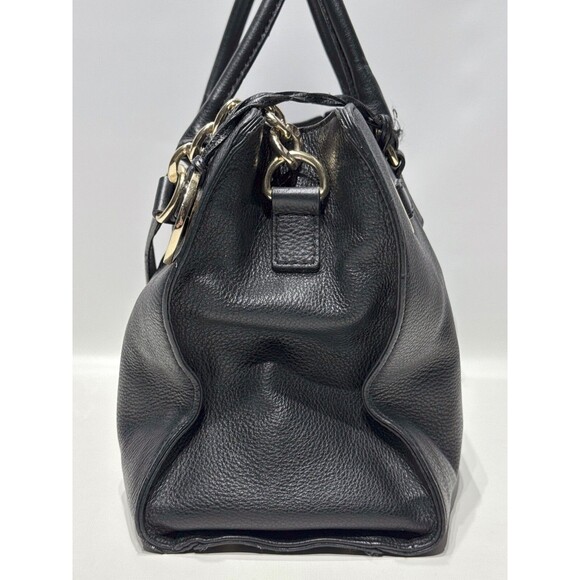 Michael Kors Hamilton Black Leather Tote Bag Shoulder Strap Medallion 15"x10"x4" - Picture 5 of 13